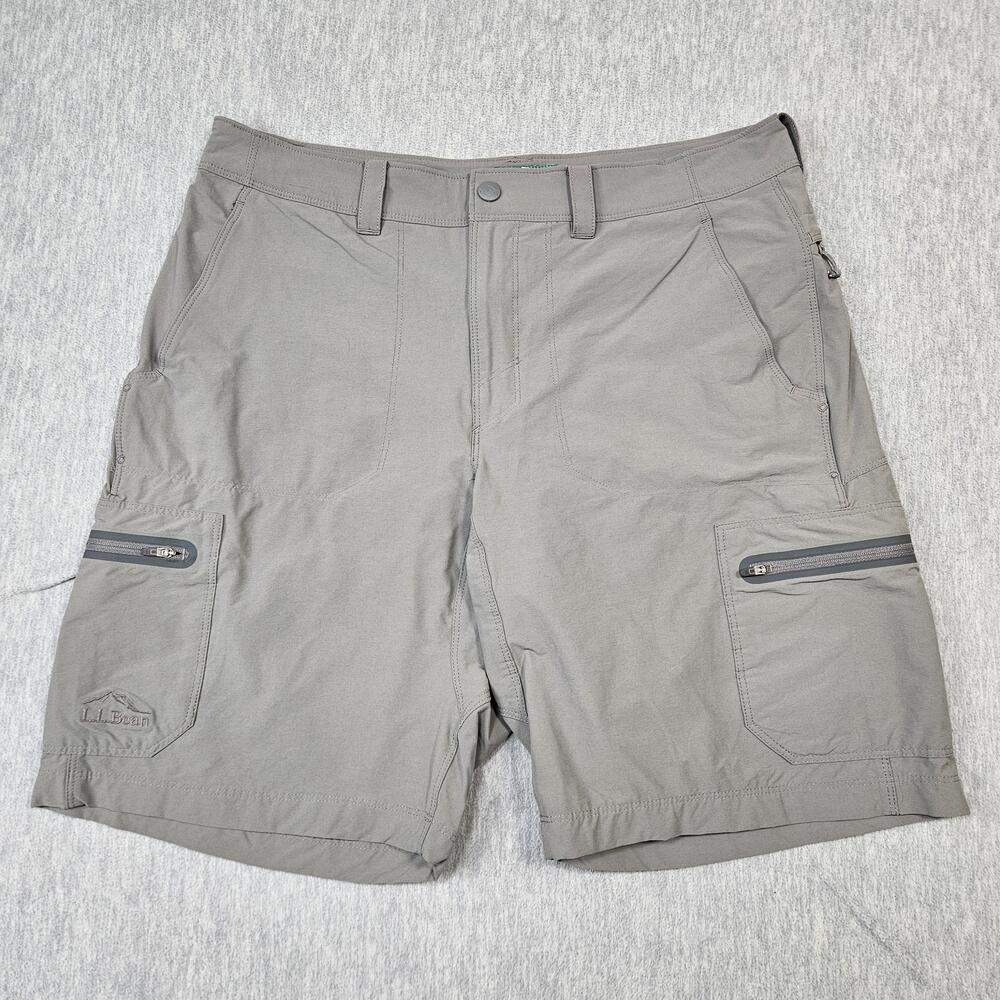 L.L. Bean Shorts Men 33 Gray Cresta Cargo Microfiber Nylon Spandex Hiking Travel